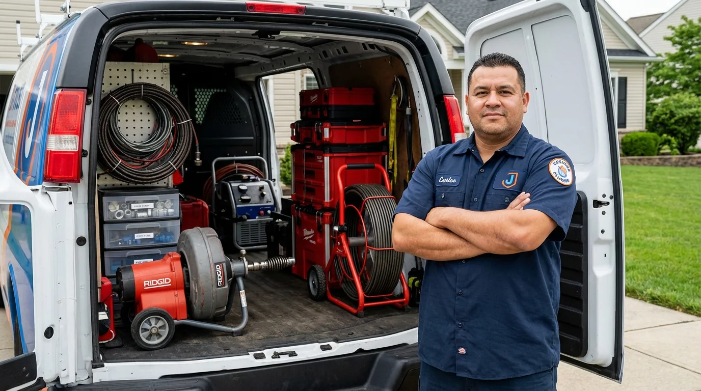 Professional drain cleaning equipment and Johns Plumbing LLC plumber in Warner