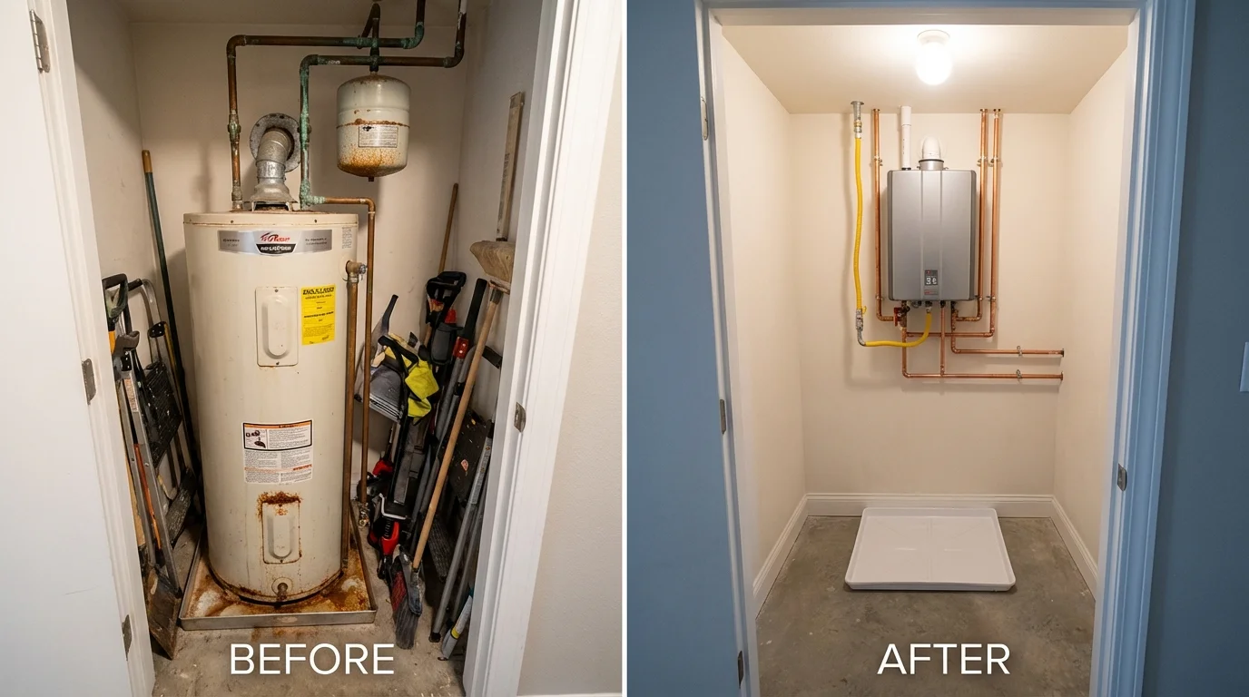 Tank water heater versus wall-mounted tankless unit comparison for Warner, OK homeowners