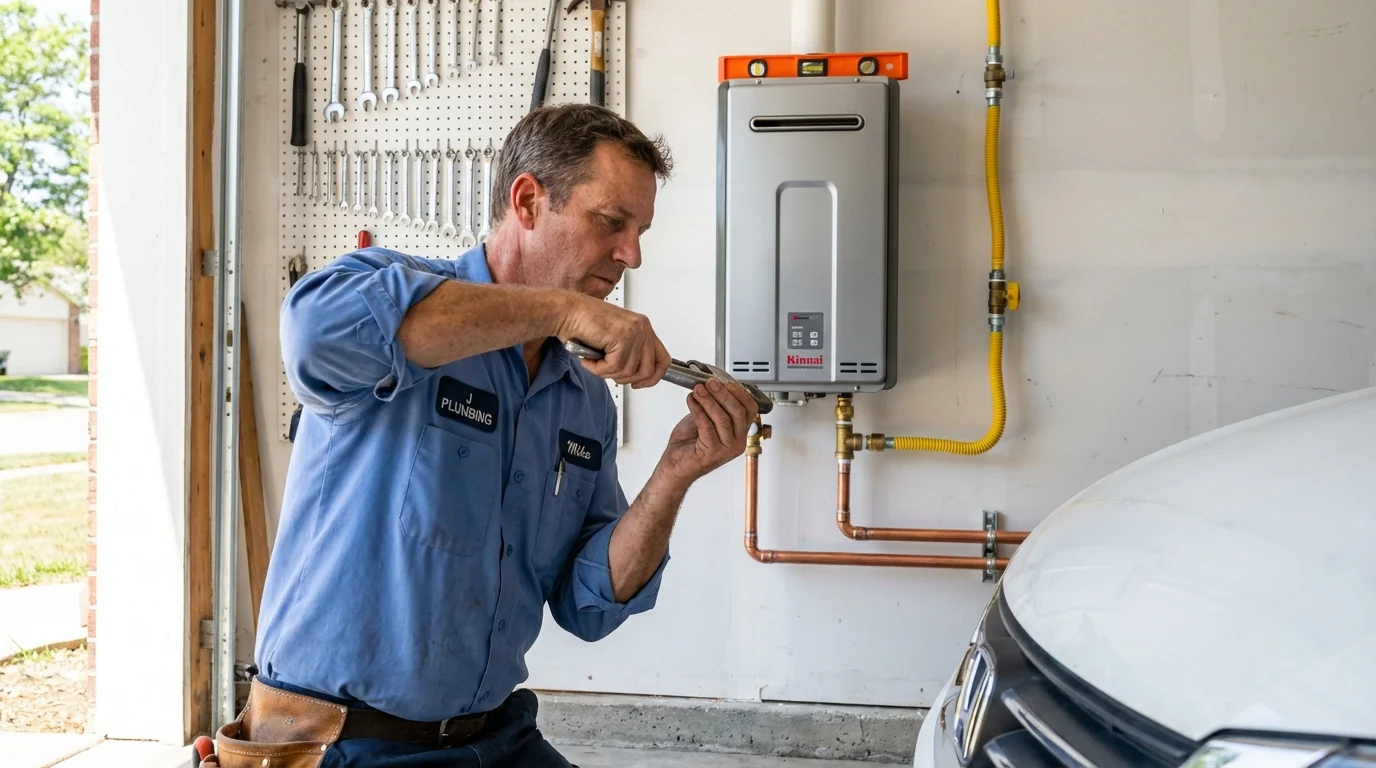 Tankless water heater installation by a Johns Plumbing LLC plumber in Warner